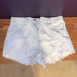 high waisted light blue shorts